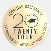 卒業クラスイヤー黒金ゴールド差出人住所 ラウンドシール (正面)