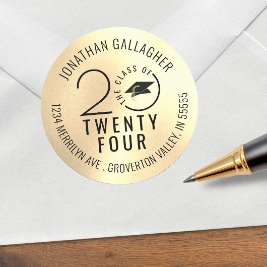 卒業クラスイヤー黒金ゴールド差出人住所 ラウンドシール
