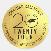 卒業クラスイヤー黒金ゴールド差出人住所 ラウンドシール (正面)