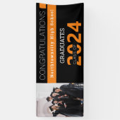 卒業クラスブラックオレンジ写真卒業 横断幕 (縦)