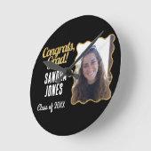 卒業クラス名パーソナライズされた年黒金ゴールド ラウンド壁時計 (傾斜)