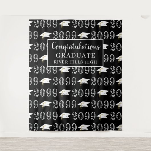 卒業クラス年おめでとうフォトオプブラック タペストリー (正面)