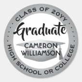 卒業クラス年白黒&シルバーモダン ラウンドシール (正面)