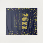 卒業クラス年金ゴールド紙吹雪ネイビーブルー タペストリー (正面(横))