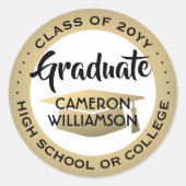 卒業クラス年黒金ゴールドと白モダン ラウンドシール (正面)