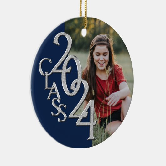 卒業クラス2020フォトブルーシルバー セラミックオーナメント (右)