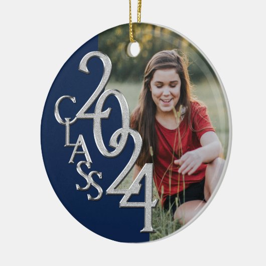 卒業クラス2020フォトブルーシルバー セラミックオーナメント (左)