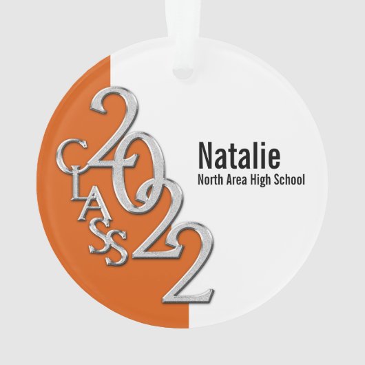 卒業クラス2022フォトオレンジ色のシルバーオーナメント オーナメント (裏面)