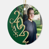 卒業クラス2022フォトグリーンと金ゴールド セラミックオーナメント (左)