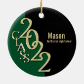 卒業クラス2022フォトグリーンと金ゴールド セラミックオーナメント (裏面)