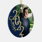 卒業クラス2022フォトブルーと金ゴールド セラミックオーナメント (右)