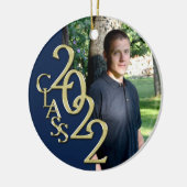 卒業クラス2022フォトブルーと金ゴールド セラミックオーナメント (左)