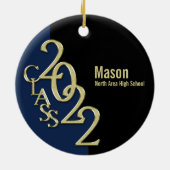 卒業クラス2022フォトブルーと金ゴールド セラミックオーナメント (裏面)