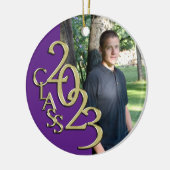 卒業クラス2023フォトパープルと金ゴールド セラミックオーナメント (左)