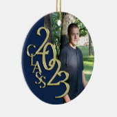 卒業クラス2023フォトブルーと金ゴールド セラミックオーナメント (右)