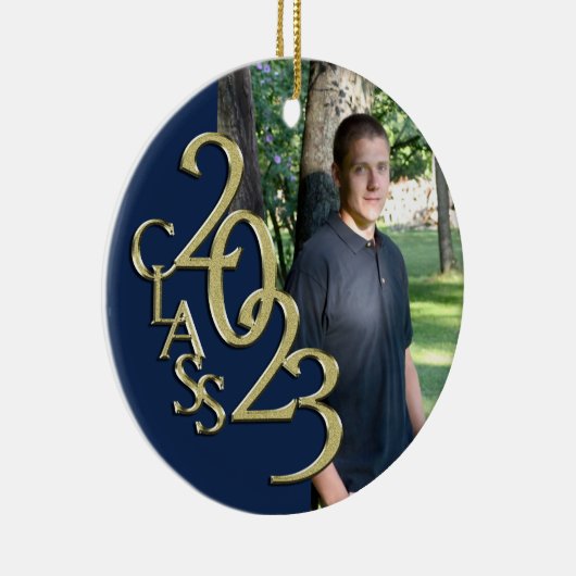 卒業クラス2023フォトブルーと金ゴールド セラミックオーナメント (右)