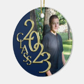 卒業クラス2023フォトブルーと金ゴールド セラミックオーナメント (左)