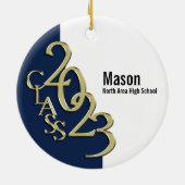 卒業クラス2023フォトブルーと金ゴールド セラミックオーナメント (裏面)