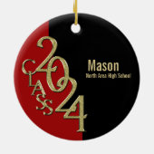 卒業クラス2024 Photo Red with 金ゴールド セラミックオーナメント (裏面)