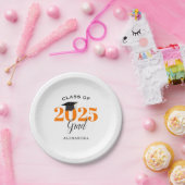 卒業クラス2025シンプルオレンジとブラック ペーパープレート (パーティー)