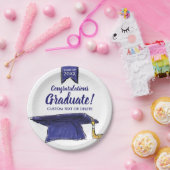 卒業クラス20XXおめでとうブルーグラードキャップ ペーパープレート (パーティー)