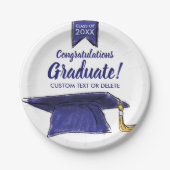 卒業クラス20XXおめでとうブルーグラードキャップ ペーパープレート (正面)