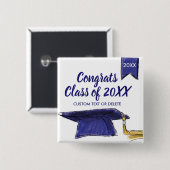 卒業クラス20XXブルーグラードキャップカスタム 缶バッジ (正面&裏面)