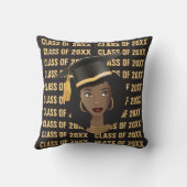 卒業クラス20XX、黒人女性、金ゴールドブラック クッション (裏面)