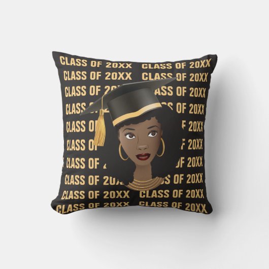 卒業クラス20XX、黒人女性、金ゴールドブラック クッション (正面)