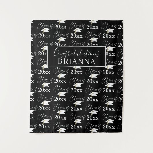 卒業クラス パターン フォト プロップ ブラック ホワイト タペストリー (正面)