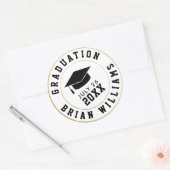 卒業クラス…ブラックグラードキャップサークル ラウンドシール (封筒)