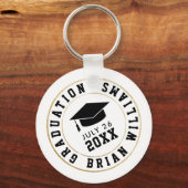 卒業クラス…黒いグラッドキャップの円 キーホルダー (正面)