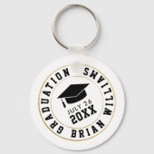 卒業クラス…黒いグラッドキャップの円 キーホルダー (裏面)