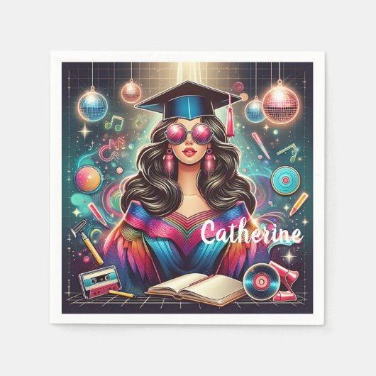 卒業クールガールディスコパーティーカスタム スタンダードカクテルナプキン (正面)