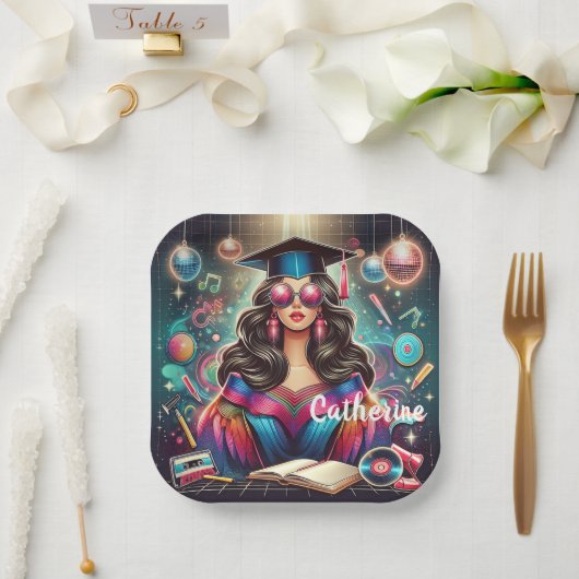 卒業クールガールディスコパーティーカスタム ペーパープレート (ウェディング)