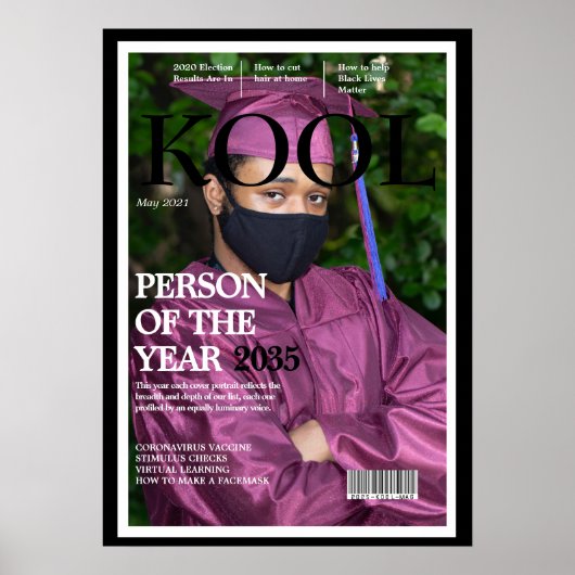 卒業クールフェイクマガジン表紙フォトブラック ポスター (正面)