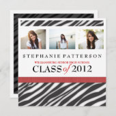 卒業グラマー·ガール·ゼブラ·プリント（赤） 招待状 (正面/裏面)