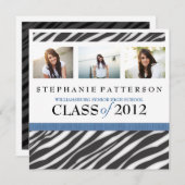 卒業グラマー·ガール·ゼブラ·プリント(青) 招待状 (正面/裏面)