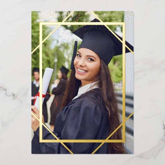 卒業グラードパーティーフォト招待状,金ゴールド 箔招待状 (正面)