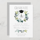 卒業グリーナリーリースモノグラムブラックグラードキャップ 案内状 (正面/裏面)