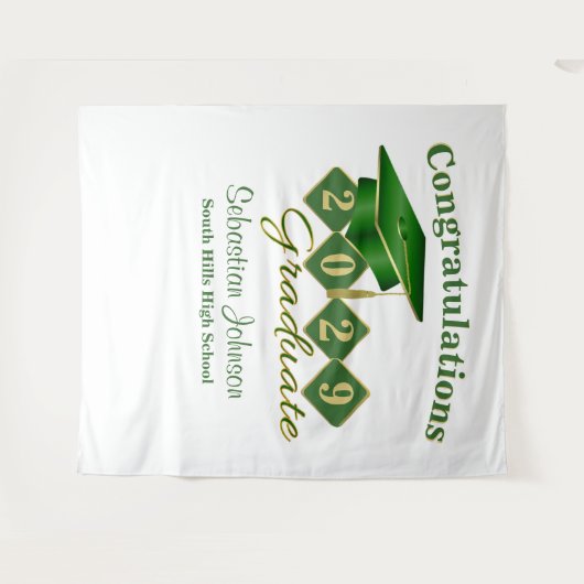 卒業グリーンと金ゴールドパーティーの背景 タペストリー (正面(横))