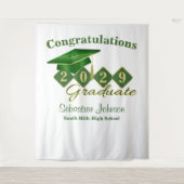 卒業グリーンと金ゴールドパーティーの背景 タペストリー (正面)