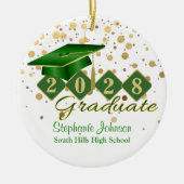 卒業グリーンと金ゴールド紙吹雪セラミック セラミックオーナメント (正面)