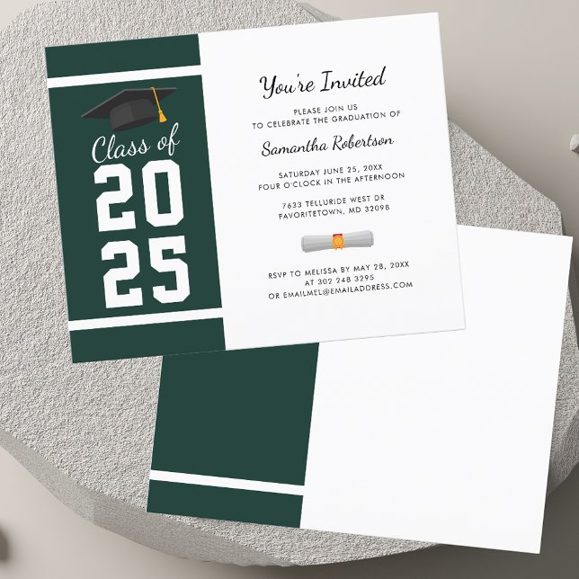 卒業グリーングラード2024年パーティー予算招待状 (Modern Graduation 2025 Party Grad Party Invitation)