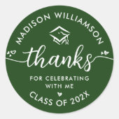 卒業グリーンモダンサンキュースクリプトハートキャップ ラウンドシール (正面)