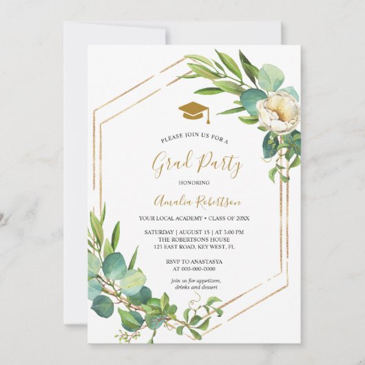 卒業グリーンリーフローラとゴールデン招待状 招待状 (正面)