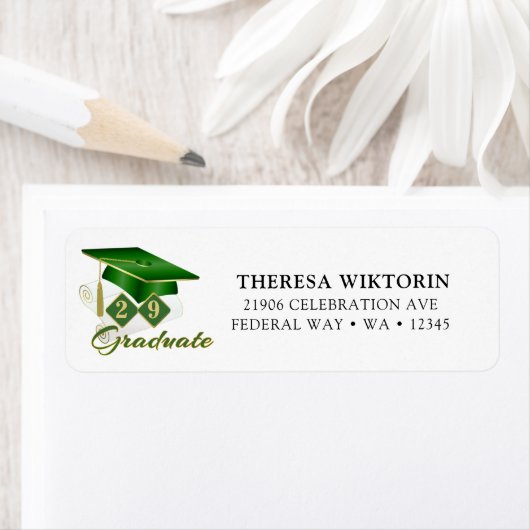 卒業グリーン金ゴールドクラシック差出人住所 ラベル (インサイチュ)