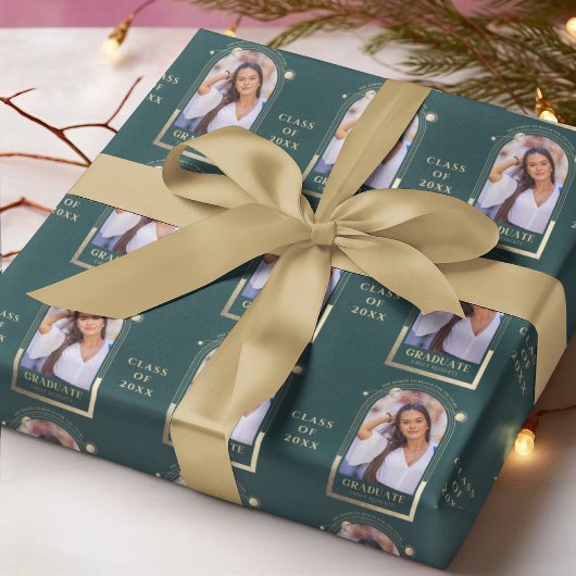 卒業グリーン金ゴールド太陽ムーンスターズGrad Photo ラッピングペーパー