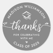 卒業グレイモダンありがとうスクリプトハートキャップ ラウンドシール (正面)