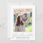 卒業グレイモダンスクリプトタイポグラフィ写真 案内状 (正面)